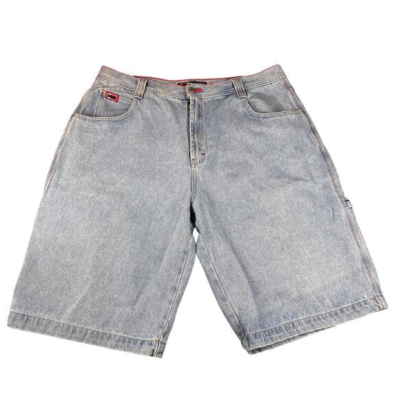 Vintage Bugle Boy Shorts Mens 38 Blue Denim Carpenter Utility Workwear 90s - Picture 1 of 13